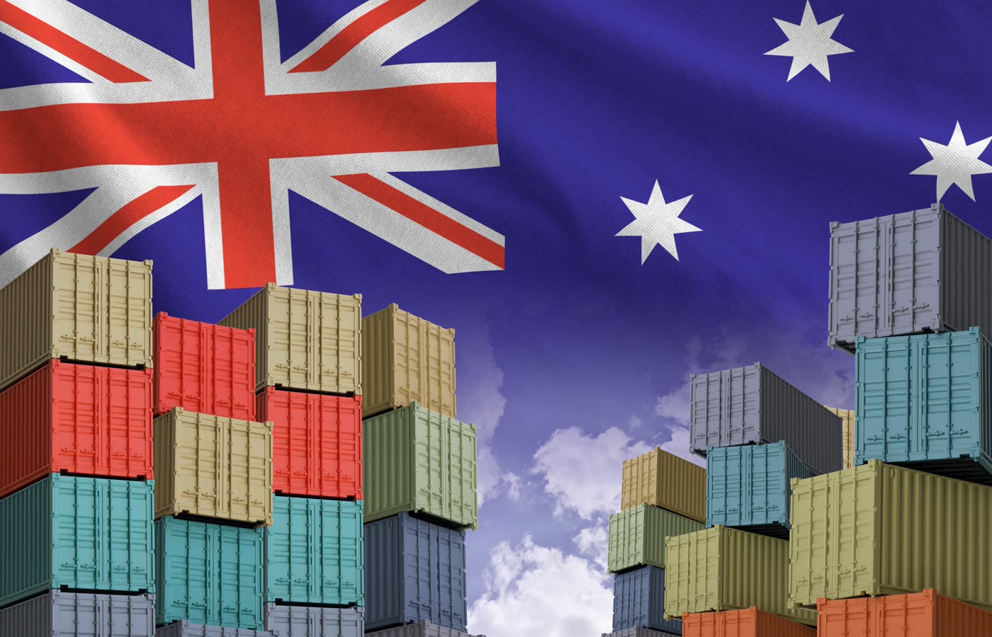 Shipping containers presented with Australian trade context